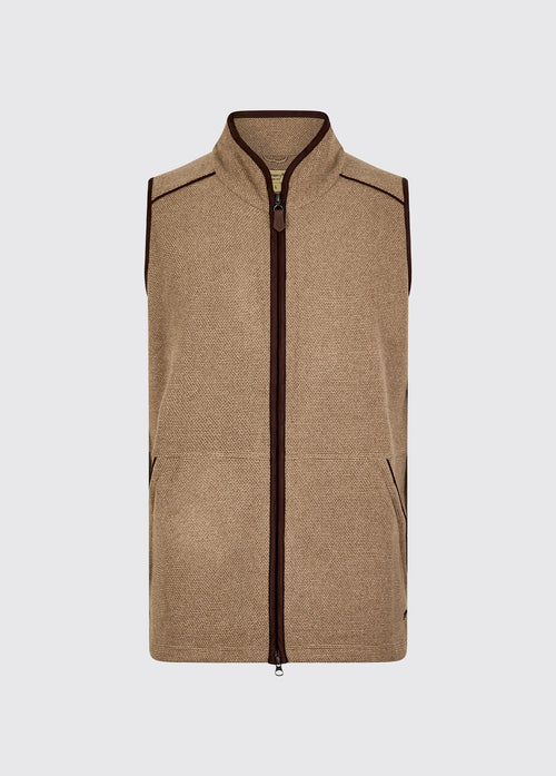 Mens elk textured fleece vest with full zip front stand collar and angled hand pockets for breathable outdoor layering