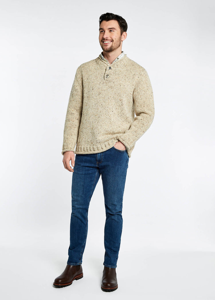 Taylor Men's Irish Knit Donegal Sweater - Stone