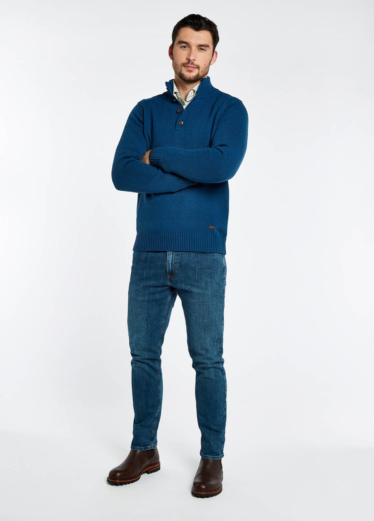 Parkplace Men's Button Neck Sweater - Peacock Blue