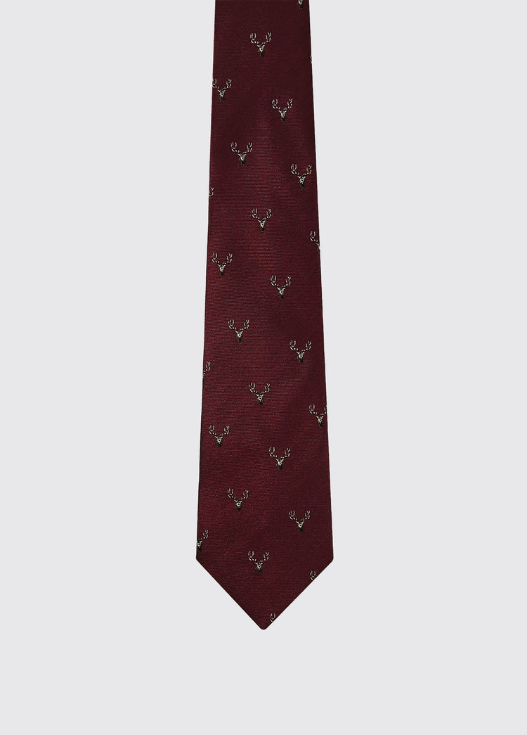 Avalon Silk Woven Stag Motif Tie - Merlot