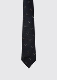 Avalon Silk Woven Stag Motif Tie - Navy