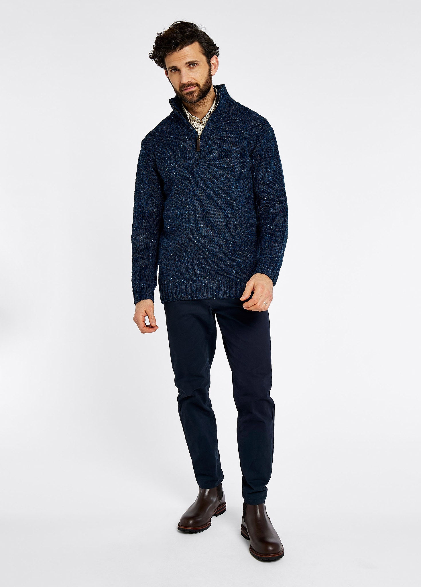 Dubarry Callaghan Mens Irish Knit Zip Neck Sweater - Navy Dubarry Callaghan Mens Irish Knit Zip Neck Sweater - Navy