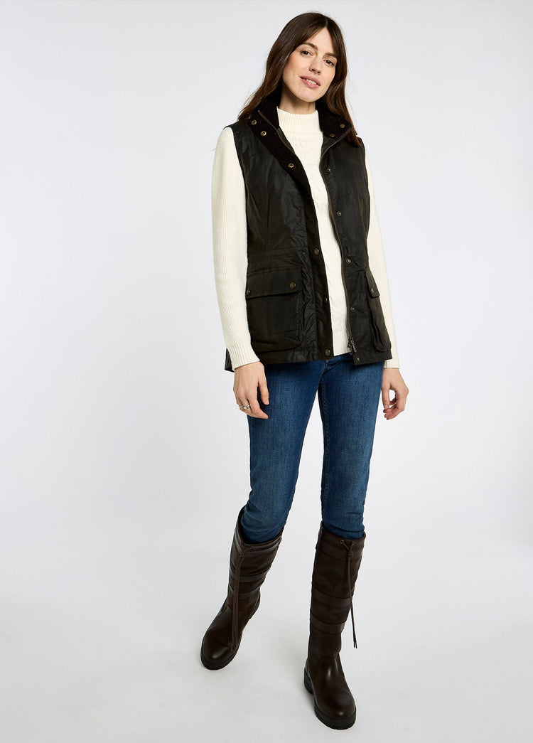 Rathsallagh Women's waxed cotton Vest - Verdigris