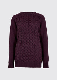Shanley Women's Irish Knit Merino Aran Sweater - Damson
