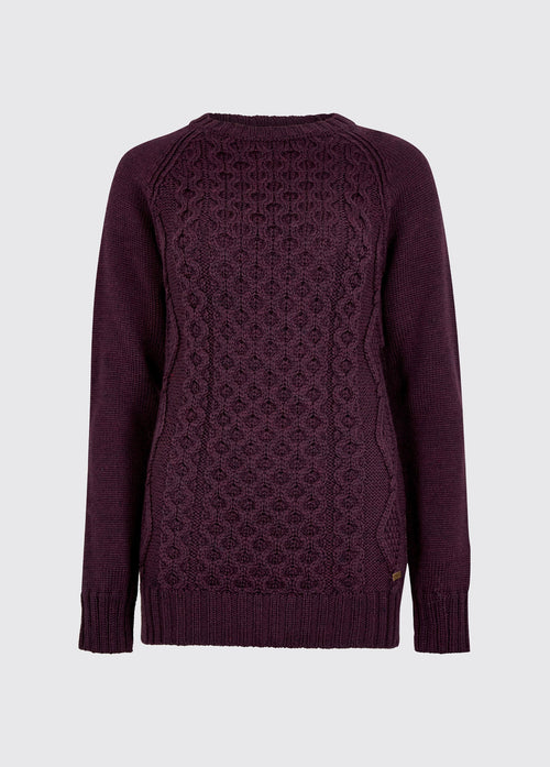 Shanley Women's Irish Knit Merino Aran Sweater - Damson