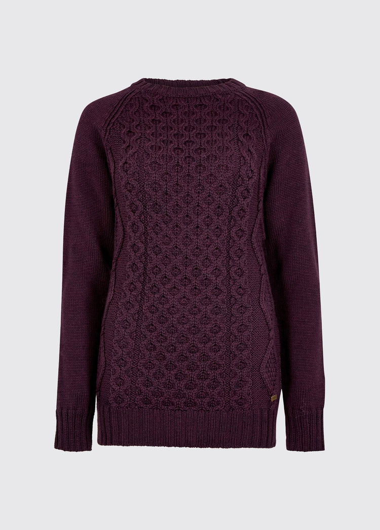 Shanley Women's Irish Knit Merino Aran Sweater - Damson
