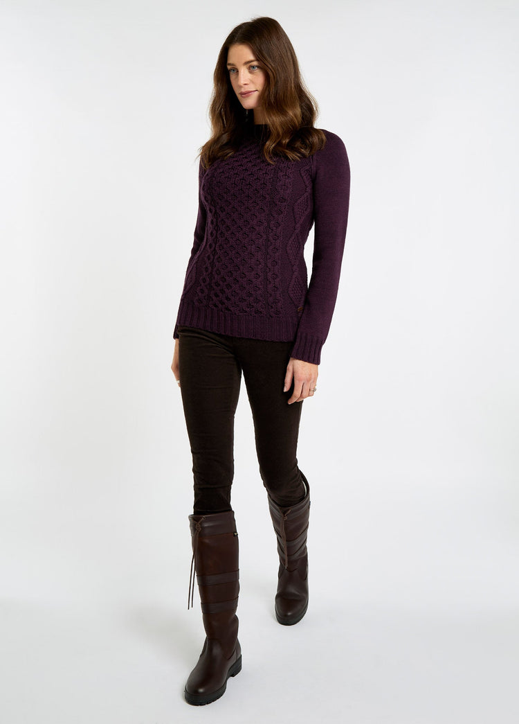 Shanley Women's Irish Knit Merino Aran Sweater - Damson