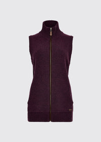Damson womens sleeveless knit vest with full zip front and high collar for warm easy layering