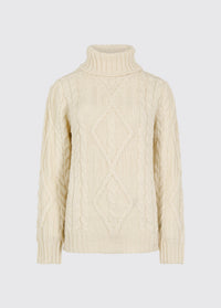 Somers Women’s Irish Knit Aran Roll-Neck Sweater - Cream