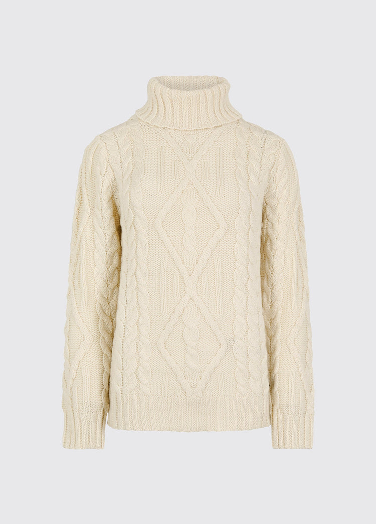 Somers Women’s Irish Knit Aran Roll-Neck Sweater - Cream