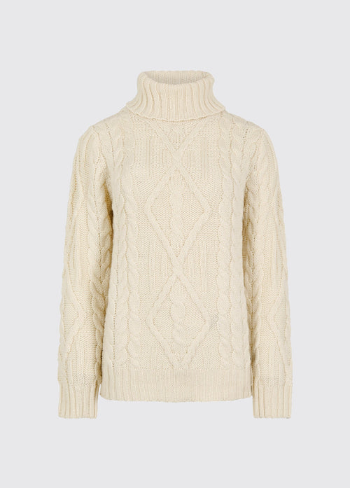 Somers Women’s Irish Knit Aran Roll-Neck Sweater - Cream