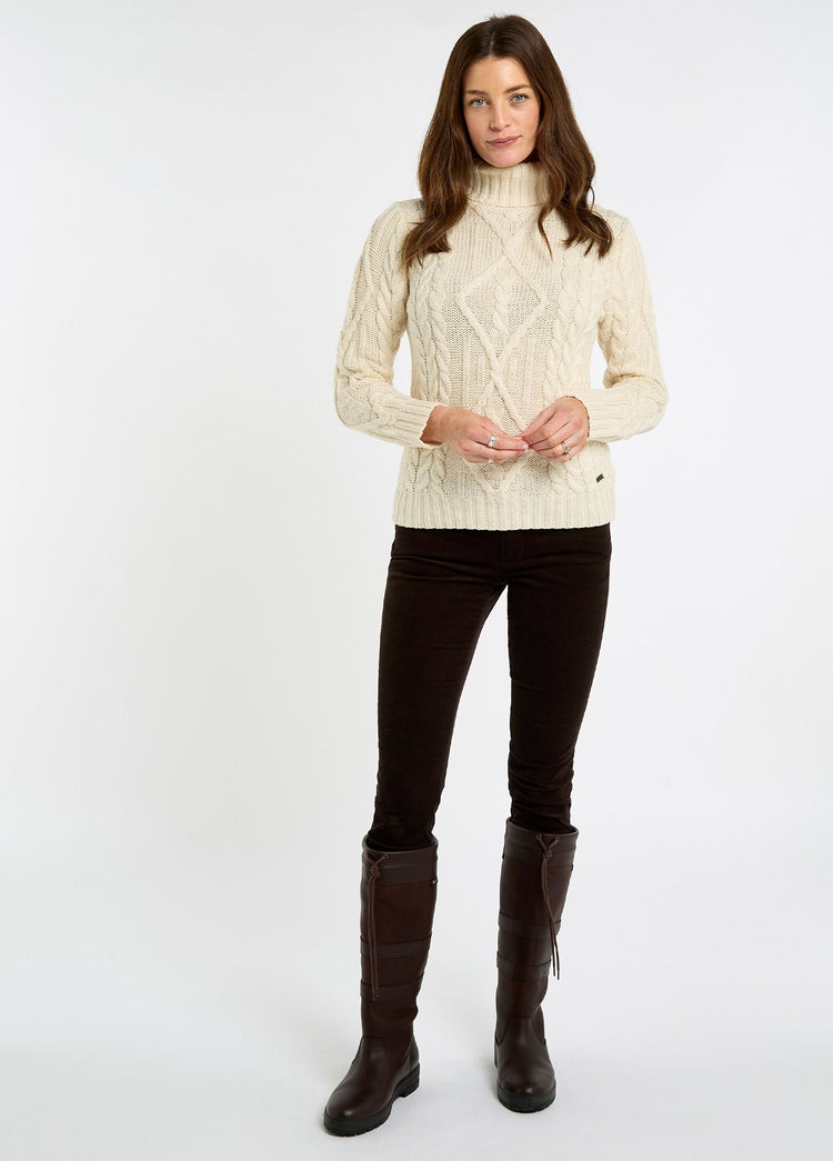 Somers Women’s Irish Knit Aran Roll-Neck Sweater - Cream