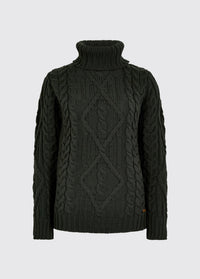 Somers Women’s Irish Knit Aran Roll-Neck Sweater - Olive