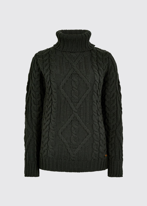Somers Women’s Irish Knit Aran Roll-Neck Sweater - Olive