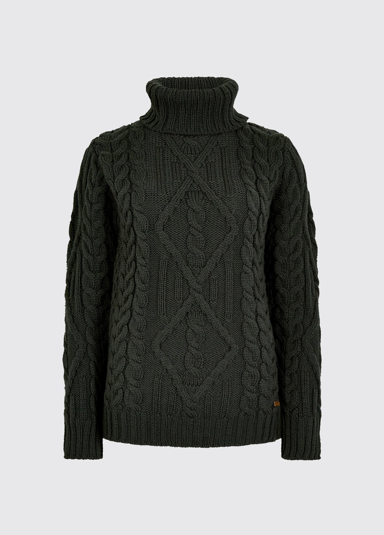 Somers Women’s Irish Knit Aran Roll-Neck Sweater - Olive