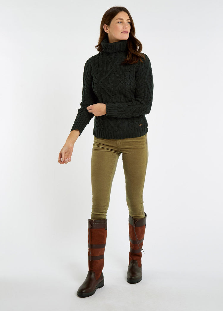 Somers Women’s Irish Knit Aran Roll-Neck Sweater - Olive