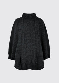 Kilronan Women’s Irish Knit Merino Poncho - Charcoal