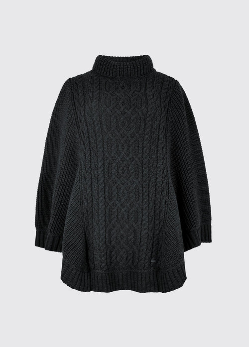 Kilronan Women’s Irish Knit Merino Poncho - Charcoal