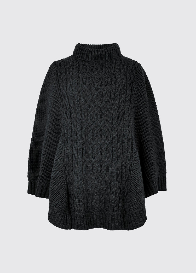 Kilronan Women’s Irish Knit Merino Poncho - Charcoal