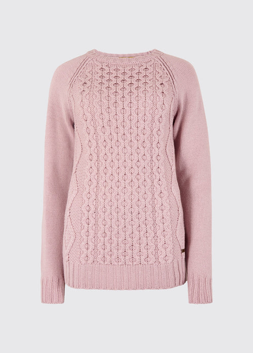 Shanley Women's Irish Knit Merino Aran Sweater - Dusky Rose