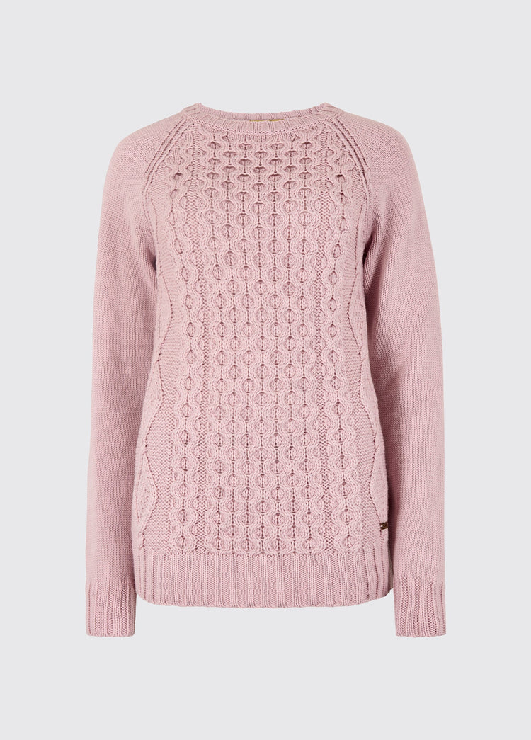 Shanley Women's Irish Knit Merino Aran Sweater - Dusky Rose