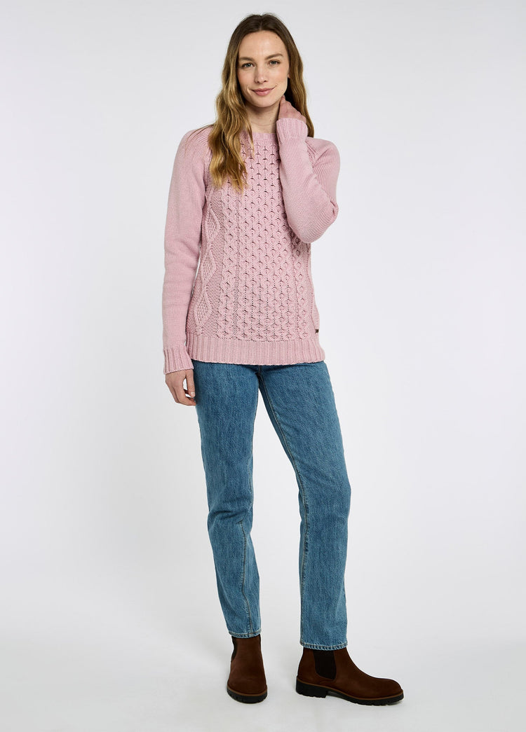 Shanley Women's Irish Knit Merino Aran Sweater - Dusky Rose