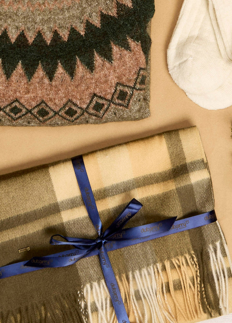 Kinvara Wool check scarf - Dusky Green